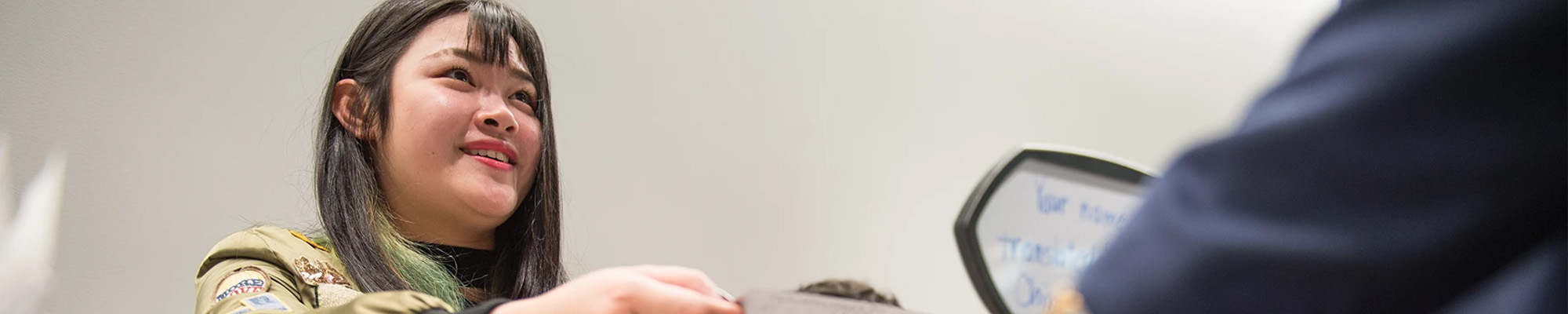 A student talking to someone